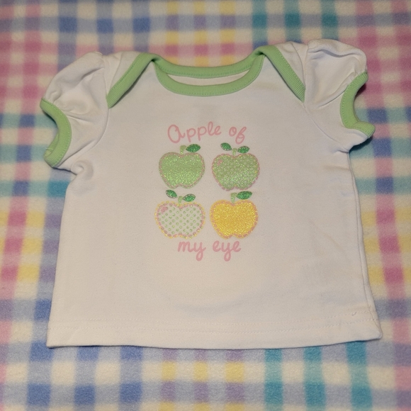 BABYWORKS 🍏 Sweet 2pc Green Yellow White "APPLE OF MY EYE" Ruffled Outfit 0-3M - Picture 4 of 16
